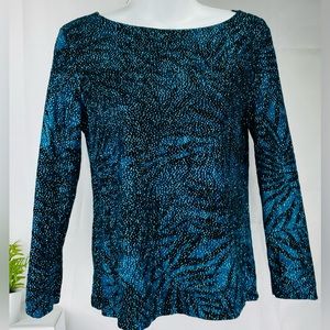 Connected Apparel Women's Blue Black Sparkle Shimmer Glitter Shirt Top Blouse Sm